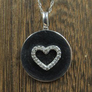 18" Sterling Silver Diamond Heart Happy 18th LA Necklace Vintage